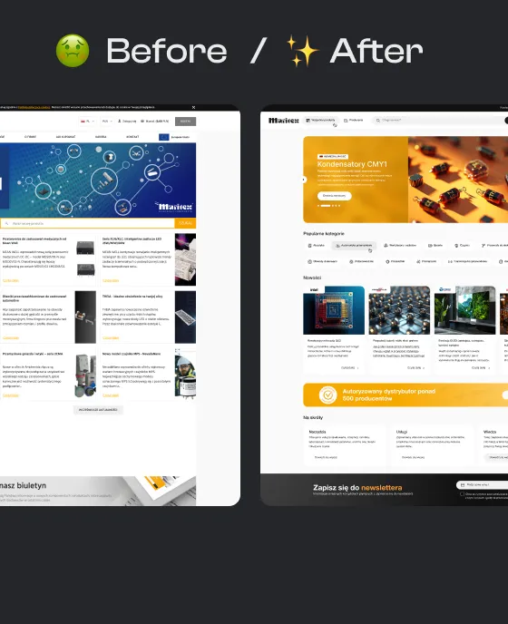 Before and after website redesign comparision